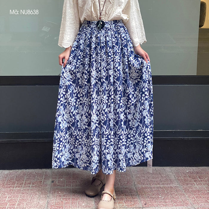 Chân váy retro in hoa lá đơn sắc - NU8638
