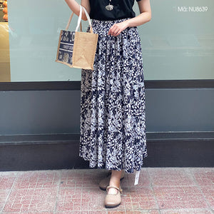 Chân váy retro in hoa lá đơn sắc - NU8638