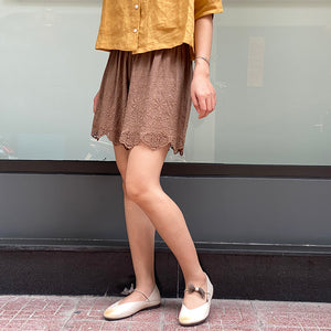 Quần sooc linen lưng thun thêu những bông hoa tuyết  - NU8477