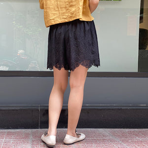 Quần sooc linen lưng thun thêu những bông hoa tuyết  - NU8477