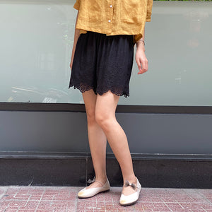 Quần sooc linen lưng thun thêu những bông hoa tuyết  - NU8477